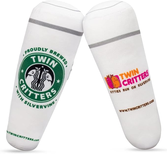 KittiBuzz 2-Pack Organic Silvervine Catnip Substitute Toys for Cats & Kittens | 100% All-Natural Wild Harvested Silvervine | 2 Refillable Coffe Cup Kicker Cat Toys