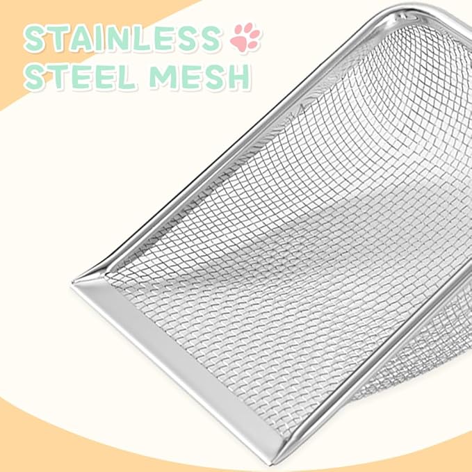Cat Litter Scoop,Sturdy Litter Cleaner Corner Shovel,2Pcs Stainless Steel Mesh Litter Shovel,Easy to Clean Reptile Terrarium Sand Waste,Beach Shovel(2 Pcs Pink)