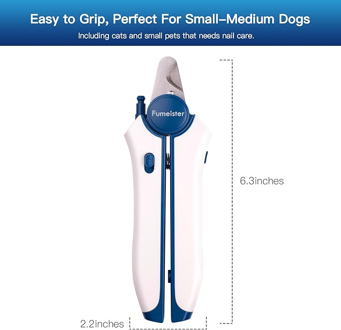 Type-C Rechargeable Dog & Cat Nail Clippers - LED Pet Nail Trimmer with Built-in Nail File, Extra Sharp Blades for Small & Medium Dogs, Indoor Cats (Blue)