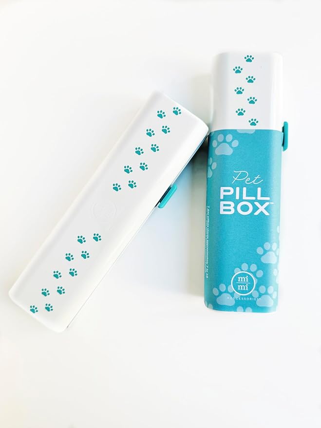 Pet Pill Box Organizer, 7-Day Medicine Container with Paw Print Design, White and Aqua. Pill Container for Vitamin Management, Daily Pill Holder for Dogs and Cats
