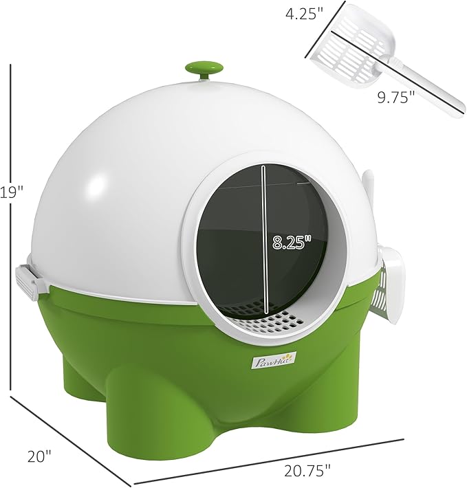 PawHut Hooded Cat Litter Box, Large Kitty Litter Pan with Lid, Scoop, Leaking Sand Pedal, Top Handle, Dark Green