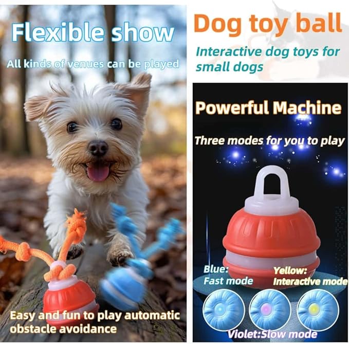Interactive Dog Toys, Squeaky Dog Toys, Active Rolling Ball for Puppy and Medium Dogs, Squeaky, USB Rechargeable (Orange+Blue)