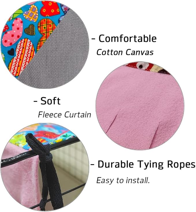 RIOUSSI Guinea Pig Hideout Hideaway Corner Fleece Toys Cage Accessories with Reversible Sides, Heart/Gray+Pink, 27"x14"x14"