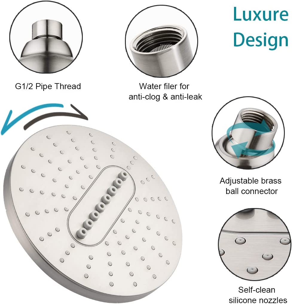 6.3" 2-Spray Rainfall Shower Head with Adjustable Angles