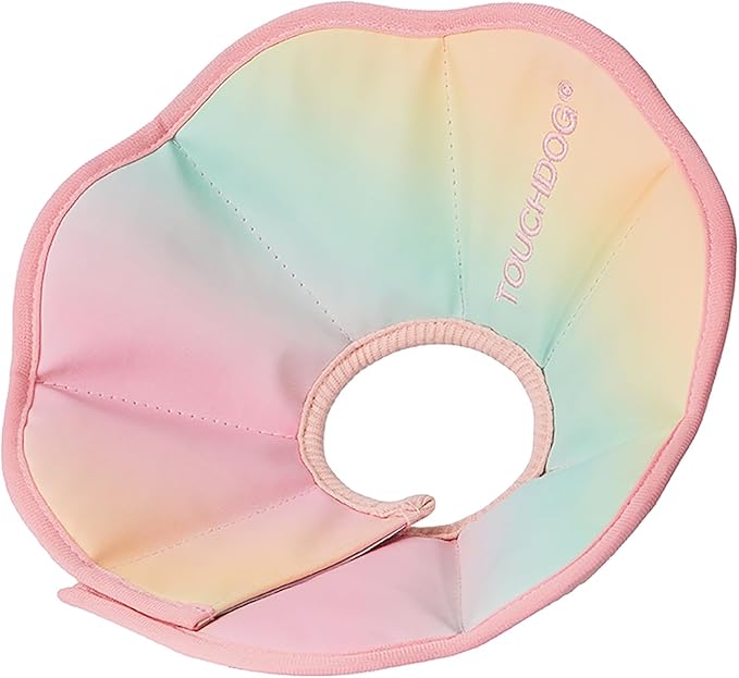 Touchdog Foldable Dog Cone Collar for Cats & Dogs - Adjustable Soft Recovery Collar with Waterproof PU Coating, Lightweight Design, 24.5cm/9.6in Wide Barrier (Pink Gradient Color, XL)