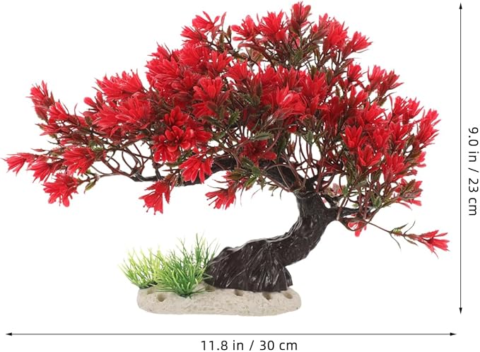 BESTOYARD Fish Tank Decor Artificial Plastic Bonsai Tree, Red Aquarium Ornament for Fish Tanks, 11.81 X 9.05 X 3.93 Inches