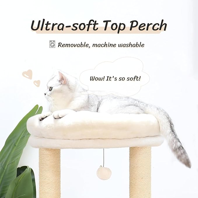 KAMABOKO Modern Cat Tree, 53" Cat Tower for Indoor Cats Natural Sisal Scratching Posts, Hand-Woven Condo & Top Perch, Cat Tree Tower for Kittens Climb Play & Rest