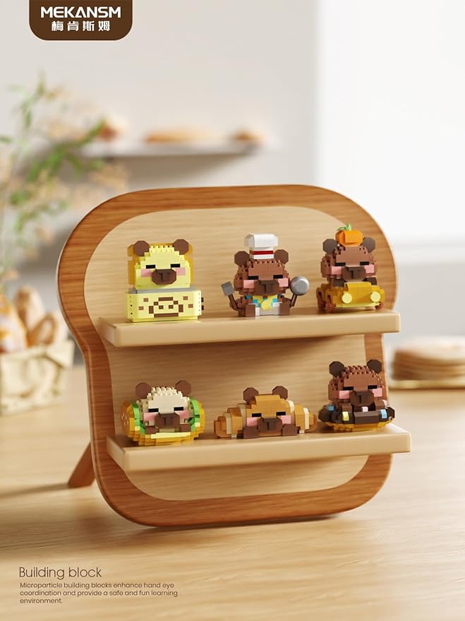 6 Set Cute Capybara Baking Bread Series Mini Building Toy Kawaii Animals Set Micro Adorable Pet Buildings Small Bricks Gifts Toys