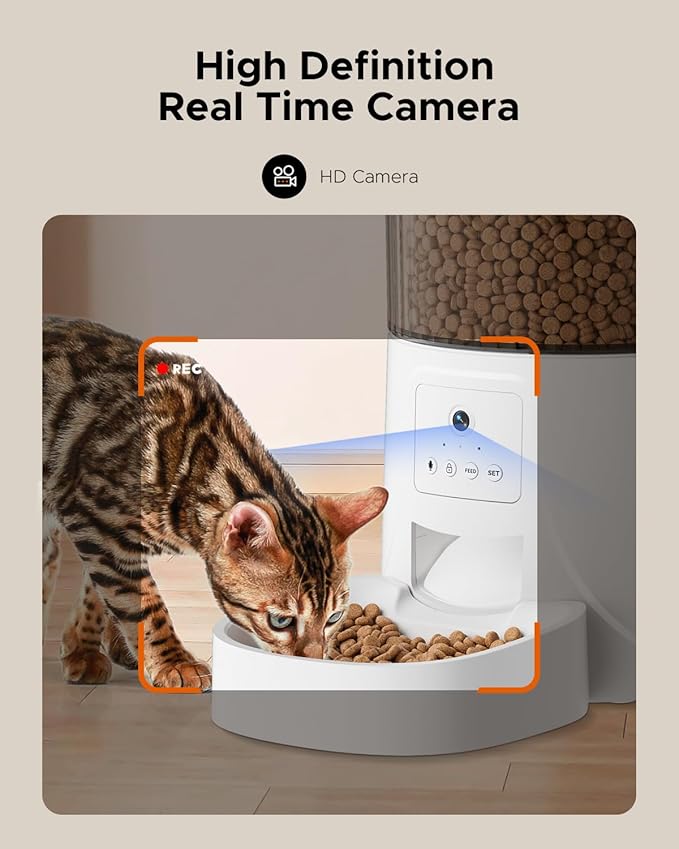 Automatic Cat Feeder with Camera - 2.4GHz APP - Controlled Cat Food Dispenser- Features HD Video for Indoor Use, Easy Setup & Cleaning, 2 - Way Audio, and a Desiccant Bag to Keep Food Fresh