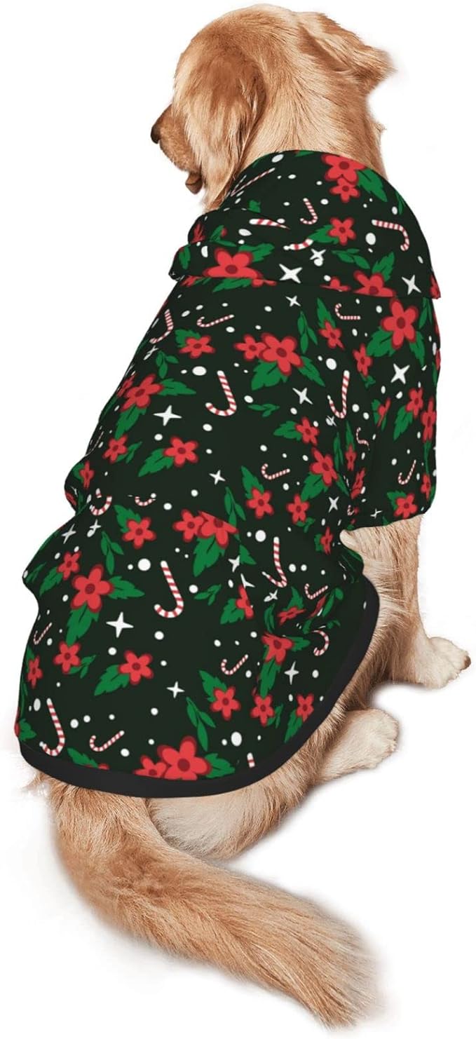 Black Candy Cane Hoodie,Christmas Cosplay Dog Clothes with Pocket and Hat Winter Clothes Sweaters Large