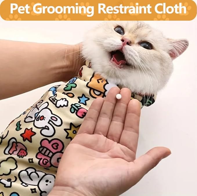 Magic Cat Wrap for Cutting Nails & Grooming, Self Adherent Fabric Wrap for Cats, Multi Functional Pet Grooming Towel Blanket, Wrap Snug and Groom for Cats, 21.7 in, Under 11 Ibs