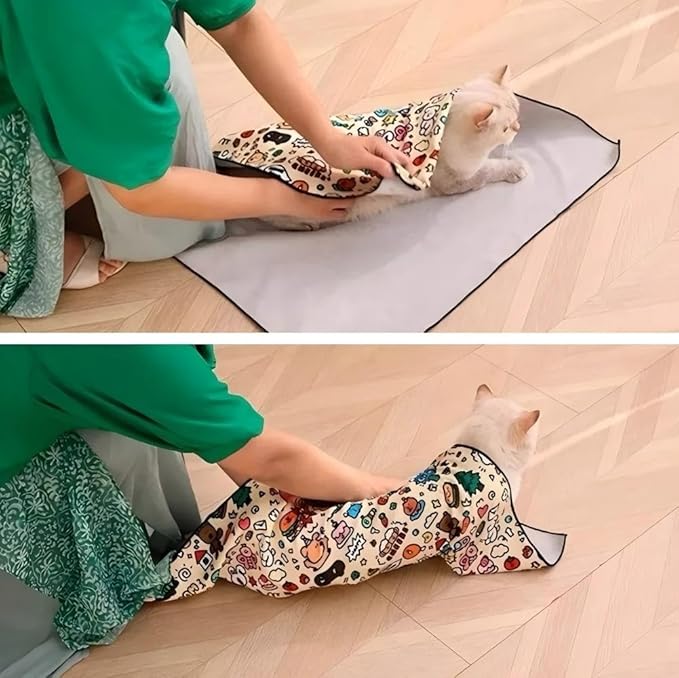 Magic Cat Wrap for Cutting Nails & Grooming, Self Adherent Fabric Wrap for Cats, Multi Functional Pet Grooming Towel Blanket, Wrap Snug and Groom for Cats, 17.7in, Under 9 Ibs