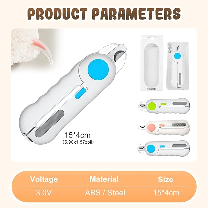 Pets Nail Clippers with Light, Cat Dog Nail Clippers with Built-in Nail File, Sharp Blades, Portable Cat Nail Clipper, Cats Claw Trimmer, Adjustable Claw Clippe for Cats (Style A)