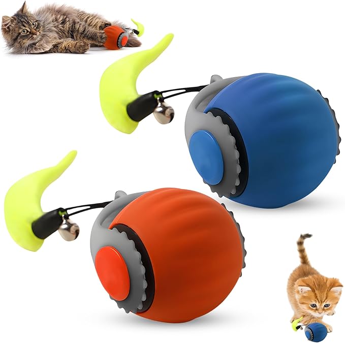 Speedy 3.0 Tail Upgrade Speedy 3.0 Tail Cat Toy,2025 New Turbo Smart Interactive Cat Ball for Indoor,Automatic Moving Smart Toys withTail Two Speed Adjustment (Blue+Orange, 2PC)