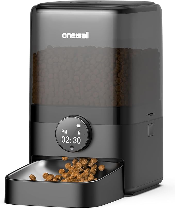 oneisall Automatic Cat Feeder for Large Kibble and Snacks, 20 Cups/5L Timed Pet Feeder for Cats Indoor, Programmable Dry Food Dispenser (Black)
