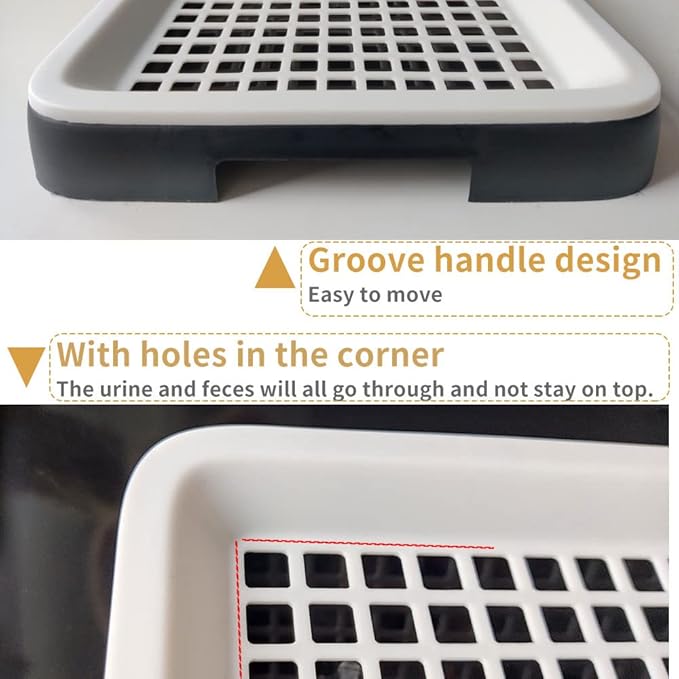 Guinea Pig Litter Tray Pan with Grate for Cage - Small Animal Potty Trainer - Rattie, Chinchilla, and Pet Litter Box - Easy-Clean, Space-Saving Design - 9.8x7.6x1.18 in