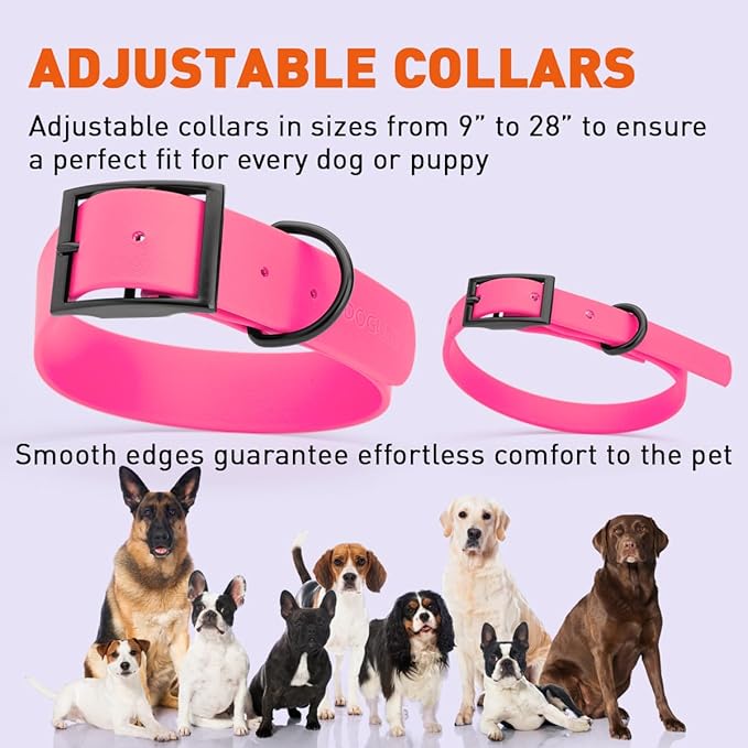 Dogline Biothane Waterproof Dog Collar Strong Coated Nylon Webbing with Black Hardware Odor- Proof for Easy Care Easy to Clean High Performance Fits Small Medium or Large Dogs, Passionfruit Pink