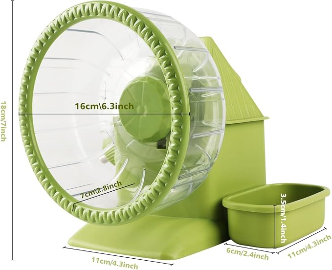 4 in 1 Silent Large Hamster Wheel Multifunctional Hamster Running Wheel Quite Running Spinner Wheel Accessories with Food Bowl Water Bottle for Hamsters Dwarf Gerbil (Green)