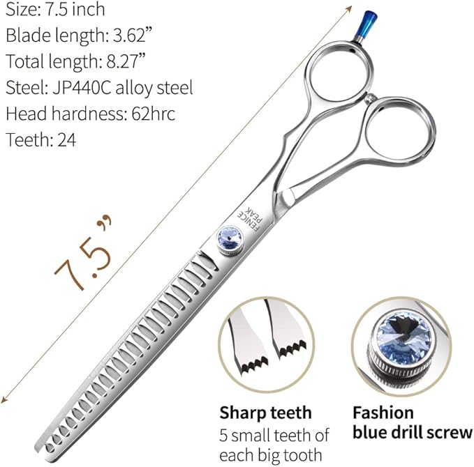 Fenice Professional 7/7.5/8 Pet Grooming Scissors Thinning Cutting Shears for Dog s/Cats Thinning Rate:70-80% (7.5 inch)