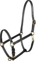 HORZE Fremont Soft Synthetic Leather Horse Halter - Fully Adjustable Halter with Brass Hardware & Contrast Stitching - Black (Pony)