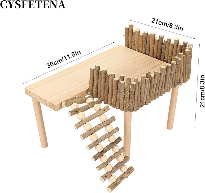 Hamster Cage Platform, Decorative Wooden Small Pet Activity Playground with Ladder, Hamster Wooden Platform for Squirrel Guinea Pig Golden Bear Sugar Glider