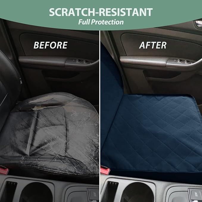 Dog Car Front Seat Cover with Side Flaps & Buckle Straps for Pet, 100% Waterproof 600D Oxford Single Seat Protector Heavy Duty Quilted Scratch Proof, Universal Size for SUV Truck, Blue