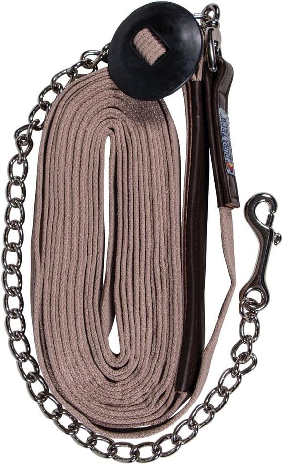 Schneiders Dura-Tech German Web Cord Lunge Line for Horses | Soft Grip Ribbed Webbing | Lightweight & Durable | Nickel-Plated Snap or Chain Options | Lunge Line with 30" Chain