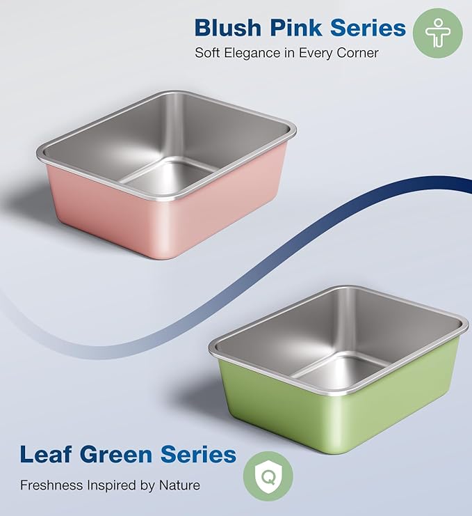 Stainless Steel Litter Box, Large Metal Cat Litter Box for Big and Small Cats, Non-Stick, Easy to Clean, Odor-Free, 19.5" L×13.6" W×3.9" H, Blush Pink