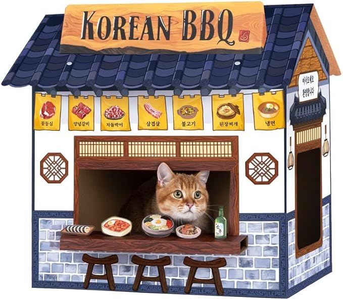 Cat Beds for Indoor Cats, Cardboard Cat House with Scratchers, Korean BBQ, Large Sturdy Cat Furniture Condo Cave Tent, Easy to Assemble Pet Toys Accessories Stuffs, Bunny Small Animals