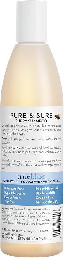 TrueBlue Pure & Sure Puppy Shampoo – Cleansing Wash, Deodorizing, Moisturizing – Toxin Free, Milk, Honey Natural Botanical Blend – Tearless Dog Shampoos – 12 Fl. Oz.