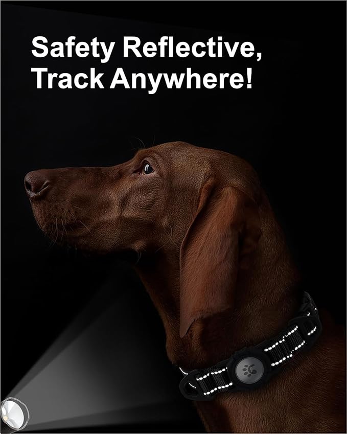 TagME Airtag Dog Collar,Waterproof Reflective Pet Collar with Airtag Holder,Soft Padded and Double D-Rings for Large Dogs,Black