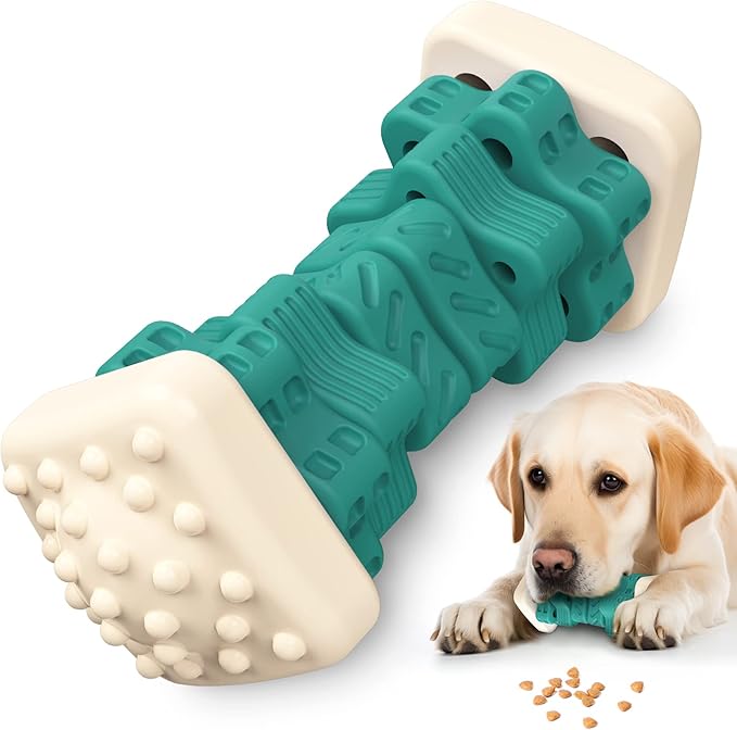 Pceotllar Indestructible Dog Chew Toys, Interactive Puzzle Toys with Beef Flavor, Safe Rubber for Aggressive Chewers - Large, Medium, Small Dogs - Green