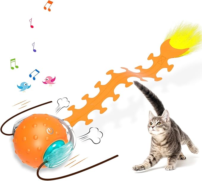 Interactive Cat Toys for Indoor Cats, Fast Rolling Cat Ball with Centipede Tail, Birds Chirping Touch Activated Automatic Kitten Toy, Rechargeable Toys for Cats to Keep Them Busy