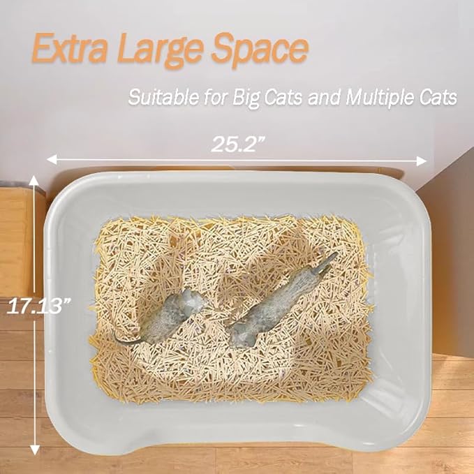 Vealind 2 Extra Large Cat Litter Box with High Sides, XL Litter Boxes for Indoor Big Cats, Grey Big Tall Deep High Wall Litter Box for 2 or Multiple Cats