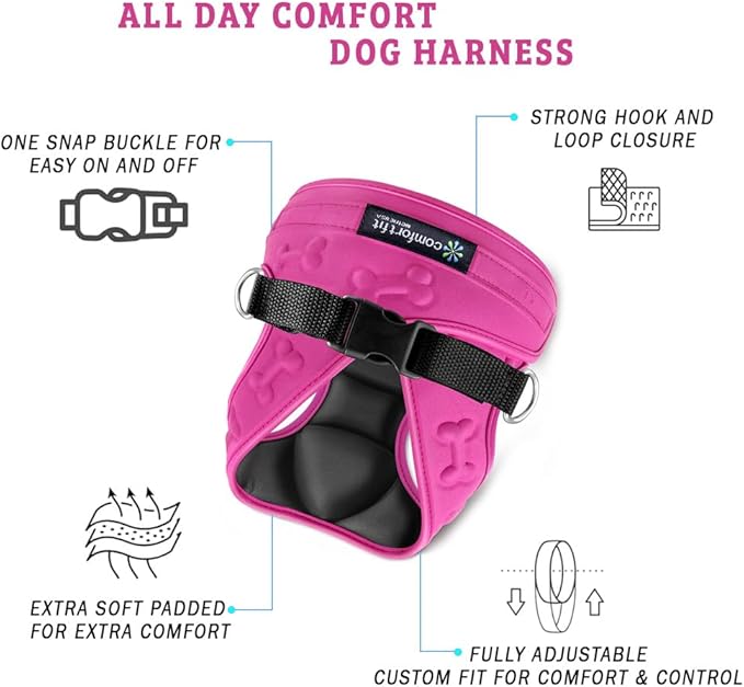 Comfort Fit Dog Harness No Pull No Escape Harness Adjustable Buckles Soft Padded Reflective Choke Step in Dog Vest with Easy Control Handle for Small Medium Large Dogs & Puppies