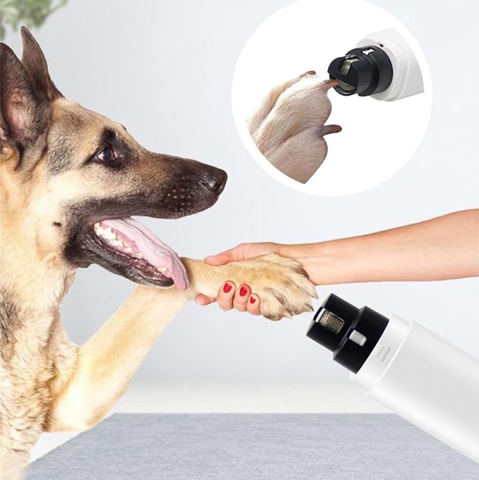 Quiet Rechargeable Pet Nail Grinder - Dog Nail Clippers and Grinder - with LED Lights and Quick Sensor, Diamond-Tip Dust Collector, Suitable for Large Dogs, Small Cats, and Rabbits (White)