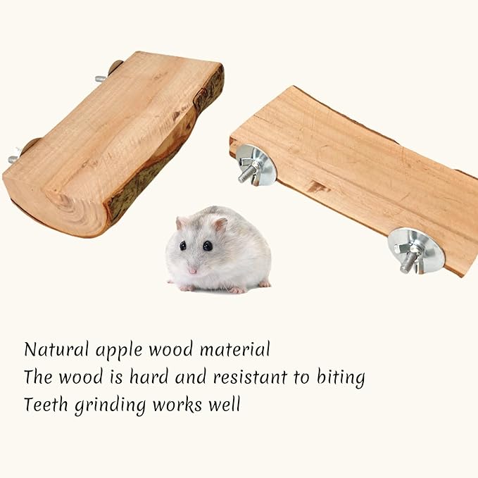 2Pcs Hamster Ledges Wooden Platform Rat Climb Platform Shelf Bird Perch Stand Toys Cage Accessories for Rat Squirrel Gerbil Suger Glider 2.6" X 5.9"