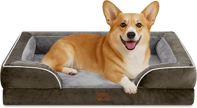 Comfort Expression Medium Dog Beds Waterproof Orthopedic Foam Dog Sofa Beds for Medium Large Dogs Comfy Pet Bed with Washable Removable Cover & Non-Slip Bottom(Medium,Dark Green)