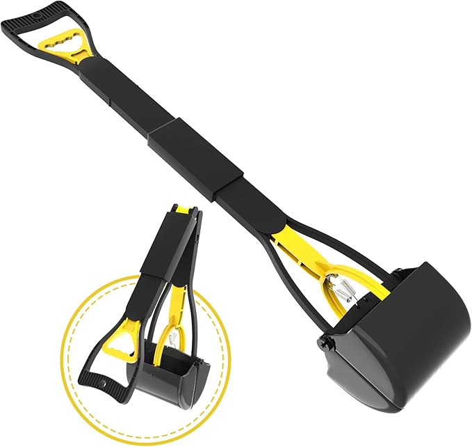 32" Heavy Duty Dog Pooper Scooper for Large Dogs, Extra Long Handle Foldable Poop Pick Up Tool with Durable Spring, Great for Yard, Lawns, Grass, Dirt, Gravel