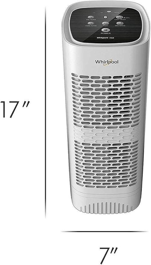 Whirlpool, WPT60P Whispure True Hepa Air Purifier, Activated Carbon Advanced Anti-Bacteria, Ideal for Allergies, Odors, Pet Dander, Mold, Smoke, Wildfire, and Germs, Medium, White