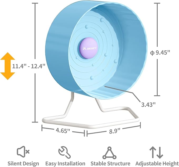 9.5" Silent Hamster Wheel, Non-Slip Track, Exercise, Release Stress, Relieve Anxiety, Adjustable Height Stand, for Syrian Dwarf Hamster, Gerbil, Mice, Other Small Medium Sized Pets, Blue