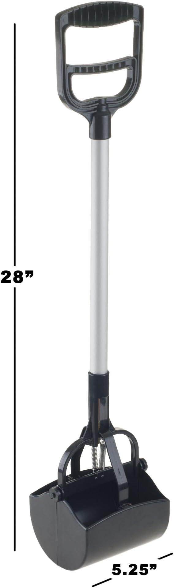 Pet Pooper Scooper - Plastic and Aluminum Cat and Dog Poop Grabber with Long Handle - Enables One-Handed Use on Concrete and Grass by PETMAKER (Black)