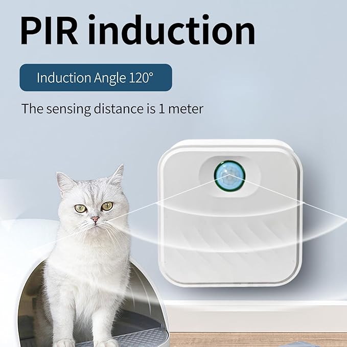 Smart Cat Litter Deodorizer，Dust-Free Cat box Deodorizer Rechargeable 4000 mAh，for All Kinds of Cat Litter Box Bathroom Wardrobe Kitchen and Small Area, White