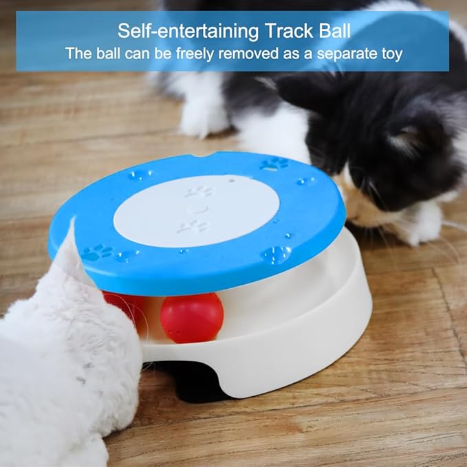 LASOCUHOO 2-in-1 Automatic Cat Toy with Track & Jumping String – Interactive Electric Toy with Rolling Balls & Bell, Battery-Powered (3 AA), Auto Shut-Off for Multi-Cat Play