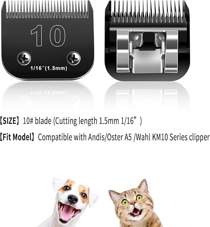 10 Blades Dog Grooming Blades Compatible with Andis/Oster A5/Wahl KM-10 Series Dog Clippers,Detachable Clipper Replacement Blade,Black,Size 10 Blade 1/16" (10#/2PCS)
