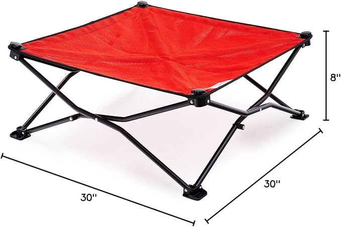 Coolaroo On-The-Go Elevated Dog Bed - Foldable Pop-Up Travel Dog Bed with Breathable, Moisture-Resistant Fabric, Carry Bag Included, Lightweight & Portable, Red, Medium