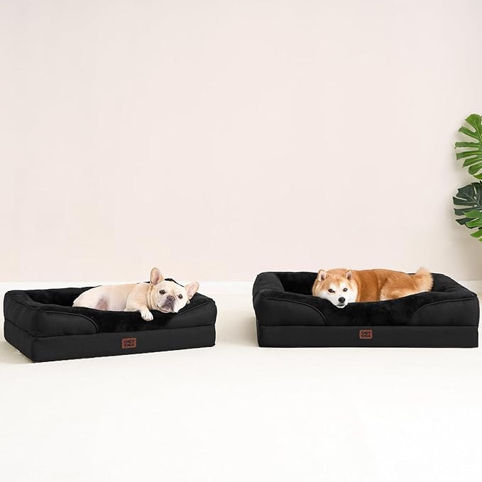 EHEYCIGA Memory Foam Dog Bed for Large Sized, Orthopedic Dog Sofa with Sides and Waterproof Liner, Washable Bolster Pet Couch with Removable Cover, 36x27x7 Inch, Black