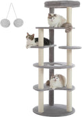 PETEPELA 61" Cat Tree for Indoor Cats, [6-Levels] Cat Climbing Tower with 9 Sisal Scratching Posts and Replaceable Dangling Ball &Top Perch, Grey