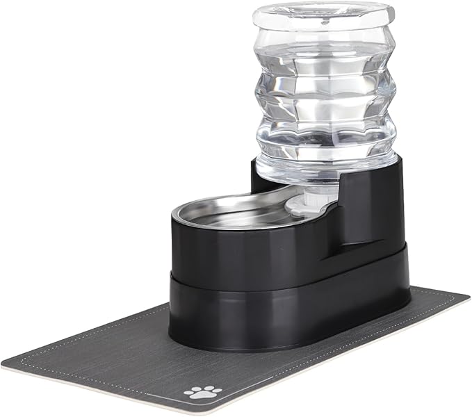 RIZZARI Automatic Cat Water Dispenser: Black 5L Elevated Feeder - Stainless Steel Gravity Bowl - Leakproof Base for Indoor Pets