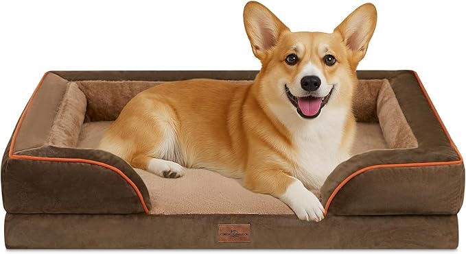 Comfort Expression Medium Dog Beds Waterproof Orthopedic Foam Dog Sofa Beds for Medium Large Dogs Comfy Pet Bed with Washable Removable Cover & Non-Slip Bottom(Medium,Brown)